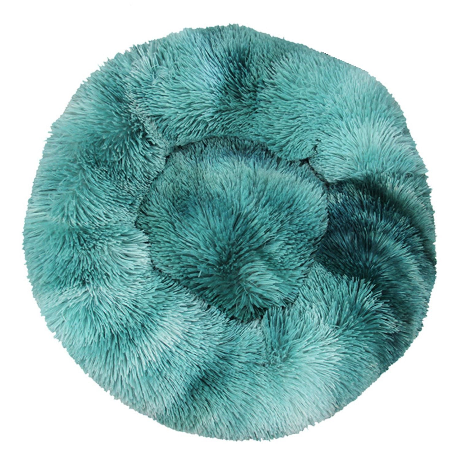 Pluche Rond Huisdierenhuis turquoise ronde mand met luxe pluche uitstraling